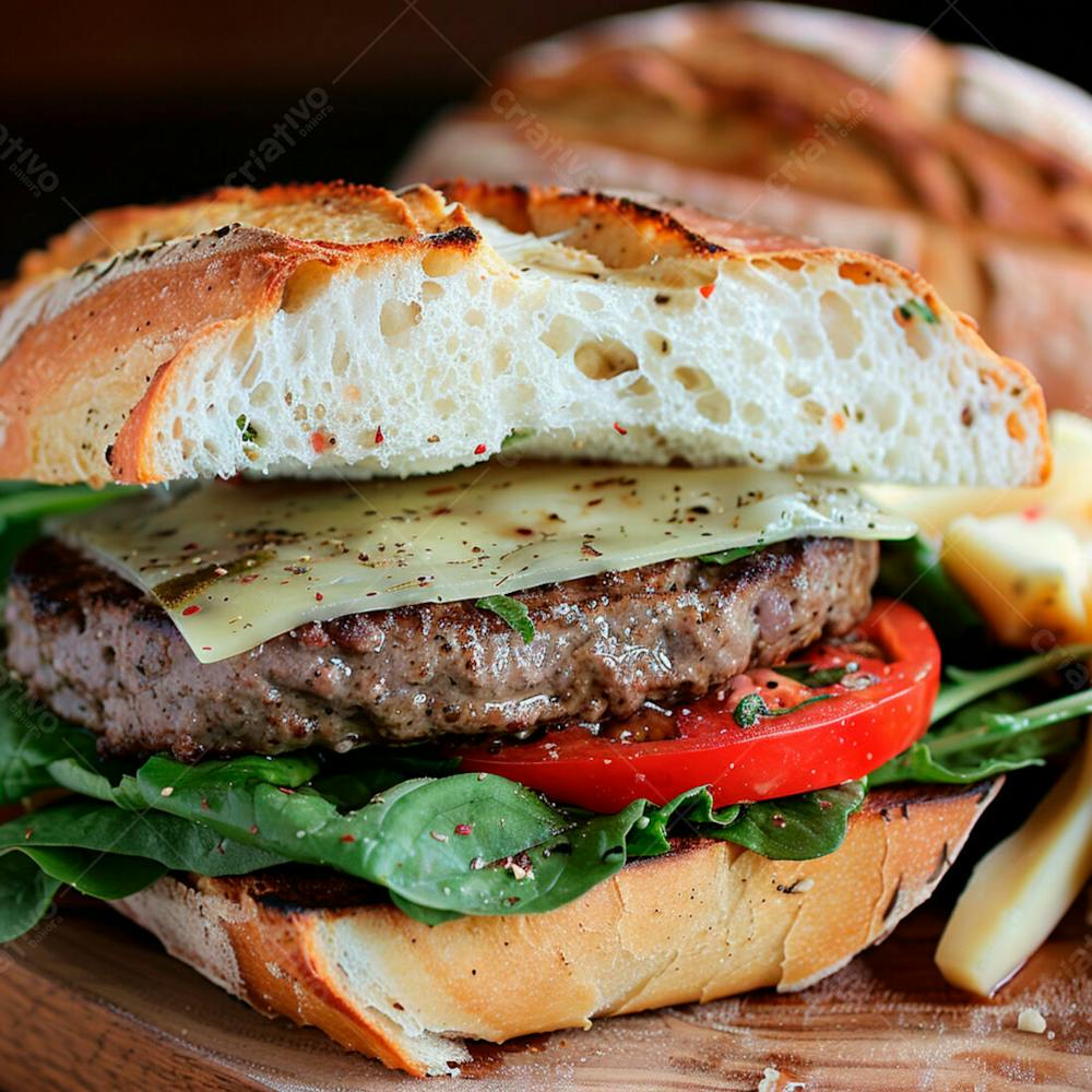 Lanche Com Carne E Queijo No Pão Italiano Grelhado 4