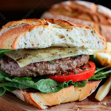 Lanche com carne e queijo no pão italiano grelhado 4