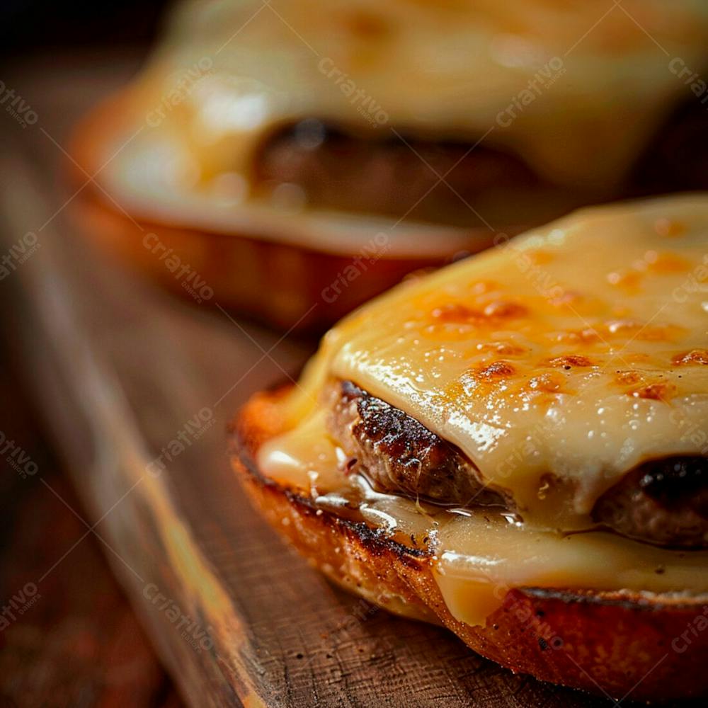 Lanche Com Carne E Queijo No Pão Italiano Grelhado 6