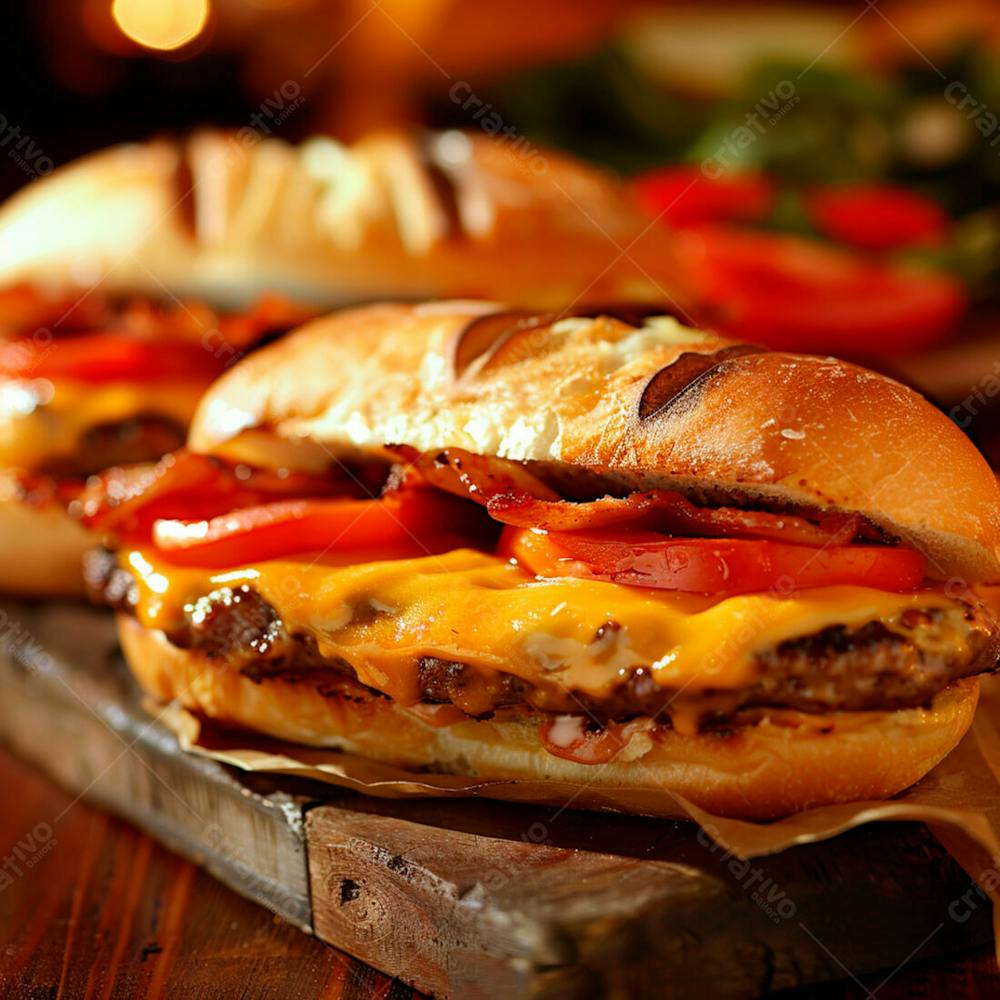 Lanche Com Carne E Queijo No Pão Italiano Grelhado 7