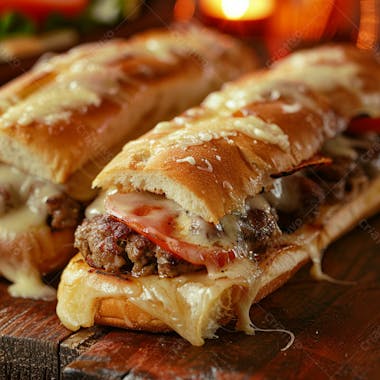 Lanche com carne e queijo no pão italiano grelhado 8