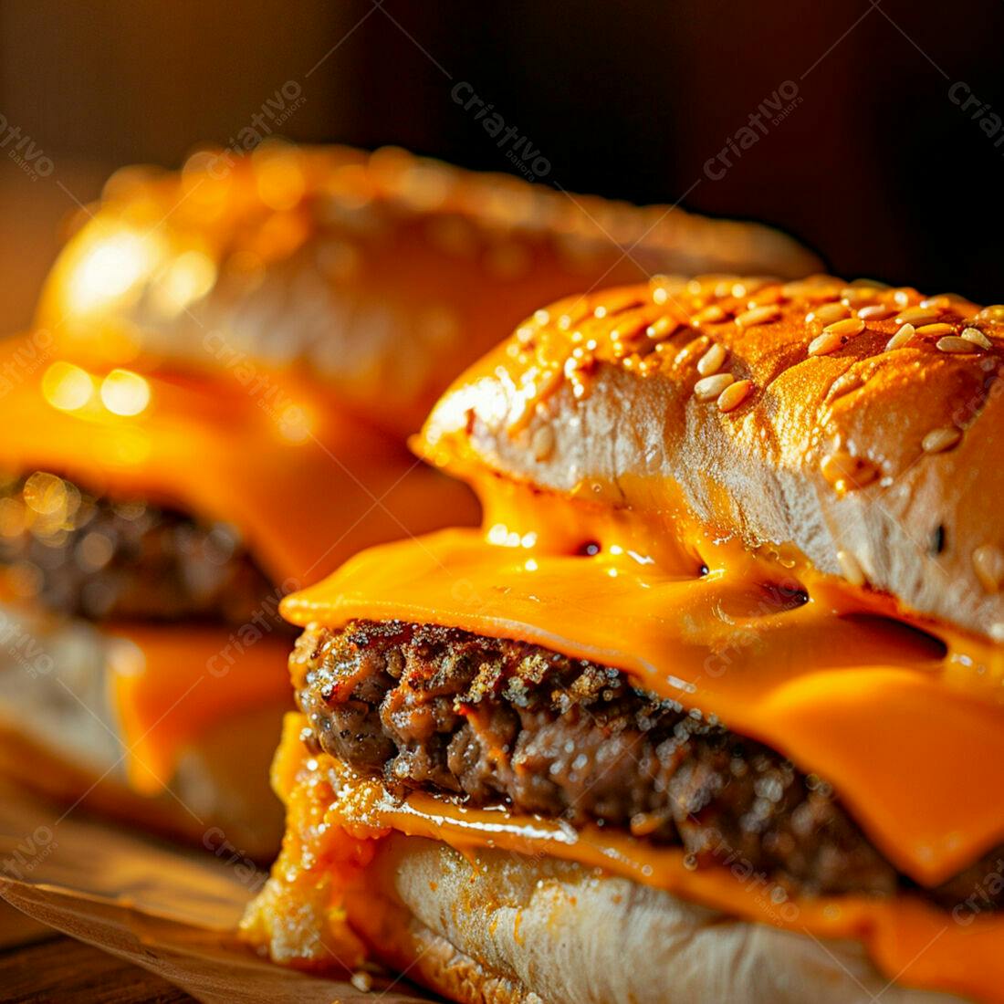Hambúrgueres suculentos com queijo cheddar derretido