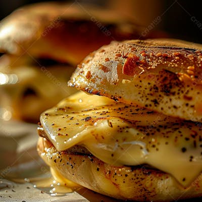 Lanche Com Carne E Queijo No Pão Italiano Grelhado 12