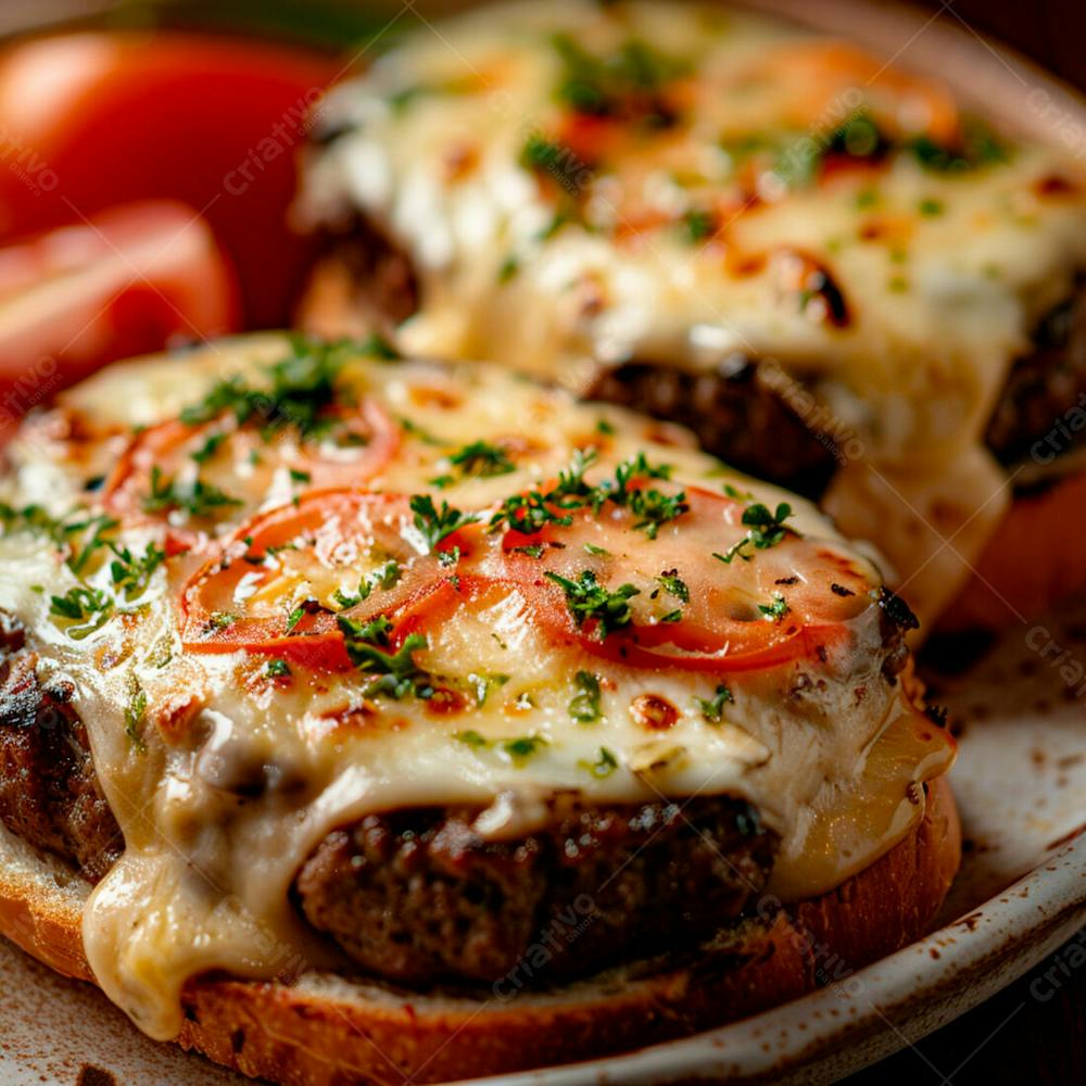 Lanche Com Carne E Queijo No Pão Italiano Grelhado 13