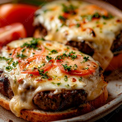 Lanche Com Carne E Queijo No Pão Italiano Grelhado 13