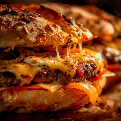Lanche Com Carne E Queijo No Pão Italiano Grelhado 14
