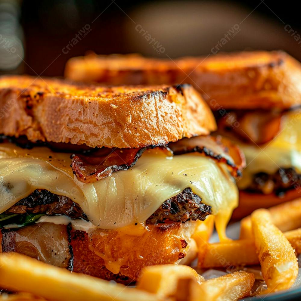 Lanche Com Carne E Queijo No Pão Italiano Grelhado 15