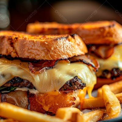 Lanche Com Carne E Queijo No Pão Italiano Grelhado 15