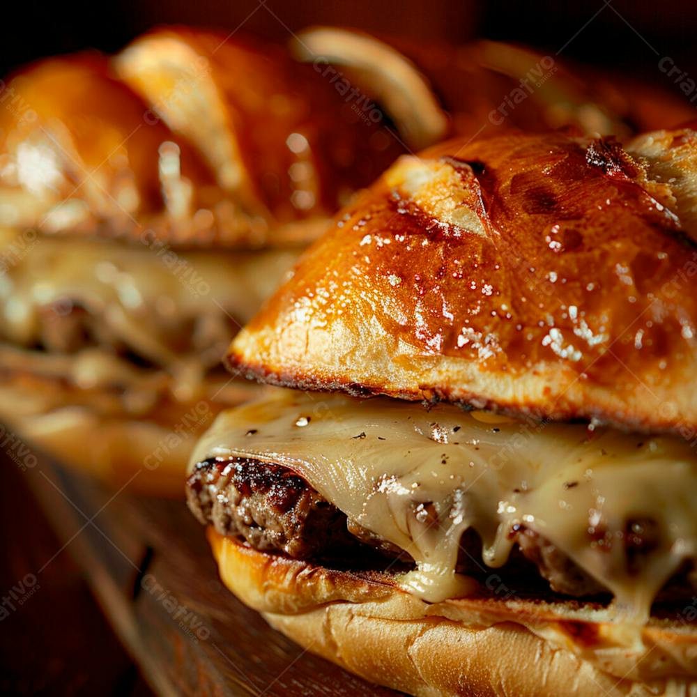 Lanche Com Carne E Queijo No Pão Italiano Grelhado 17