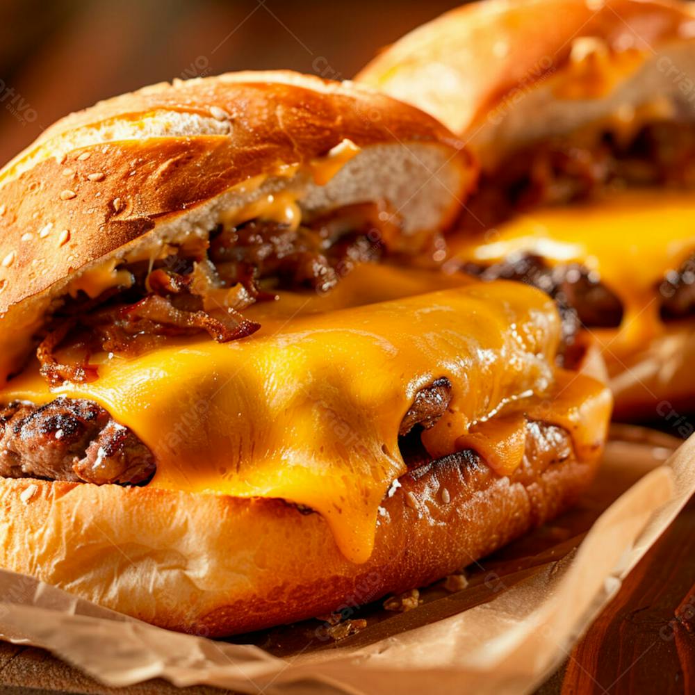 Lanche Com Carne E Queijo No Pão Italiano Grelhado 20
