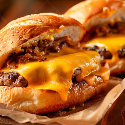 Lanche Com Carne E Queijo No Pão Italiano Grelhado 20