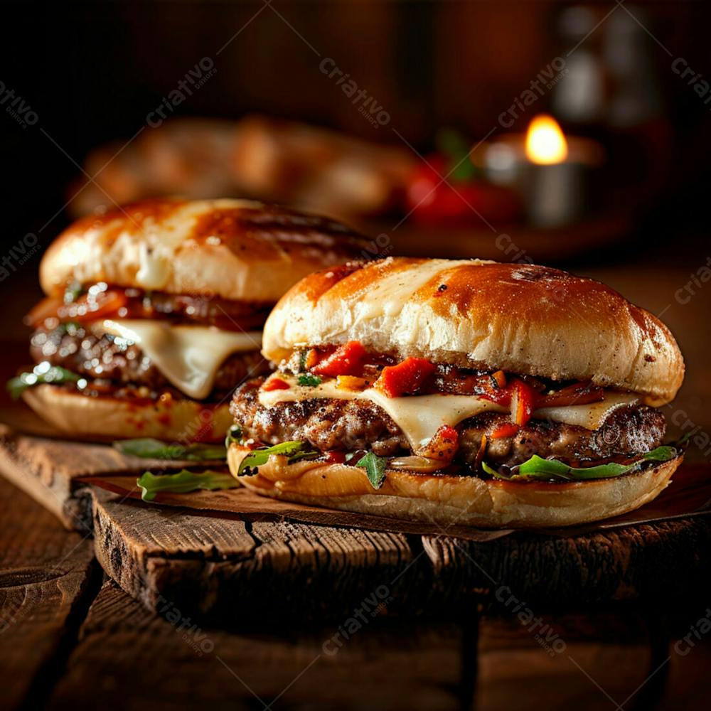 Lanche Com Carne E Queijo No Pão Italiano Grelhado 23