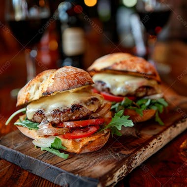 Lanche com carne e queijo no pão italiano grelhado 25