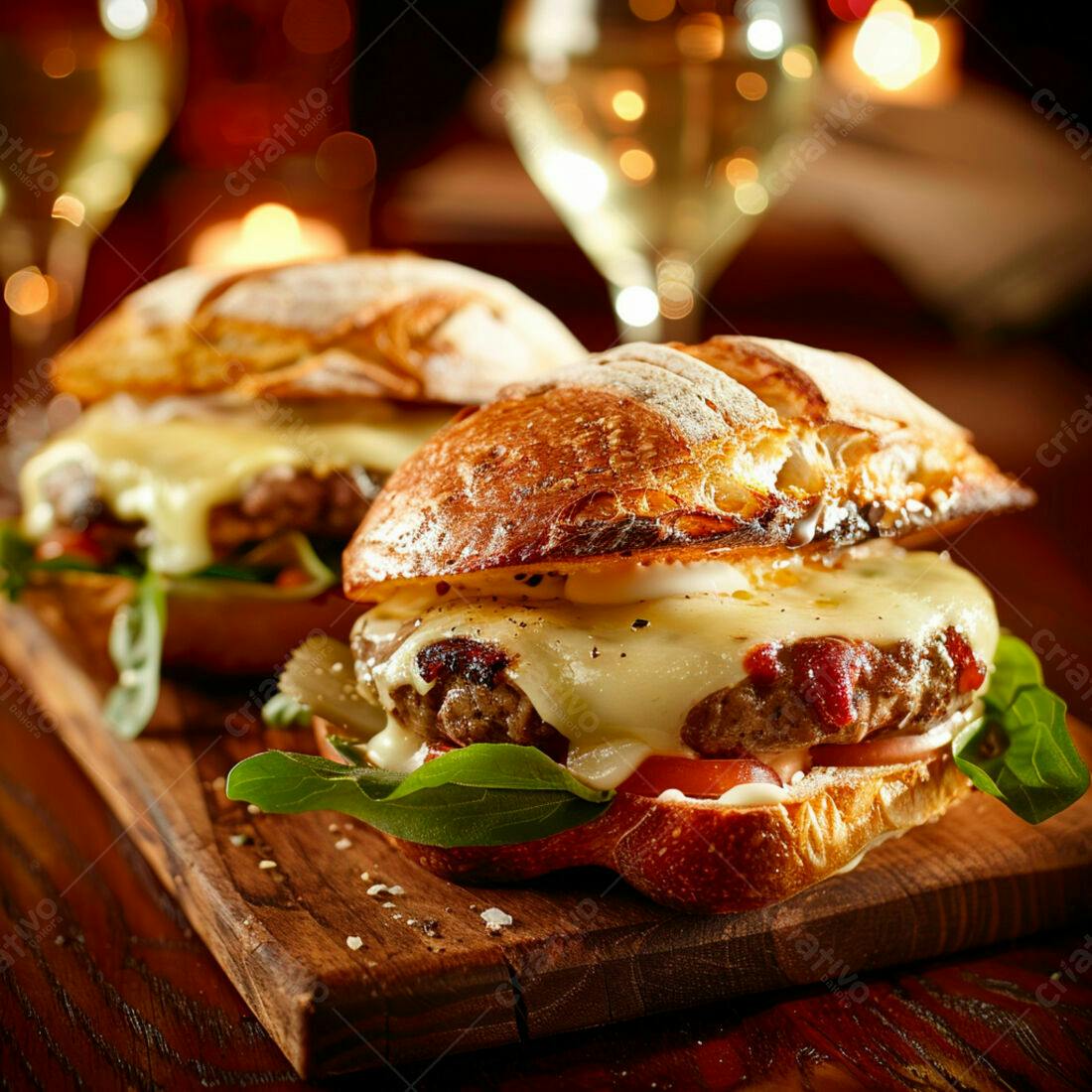 Hambúrgueres gourmet com queijo derretido