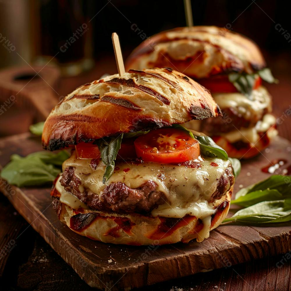 Lanche Com Carne E Queijo No Pão Italiano Grelhado 29