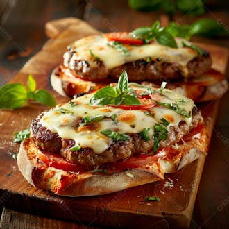 Lanche com carne e queijo no pão italiano grelhado 32