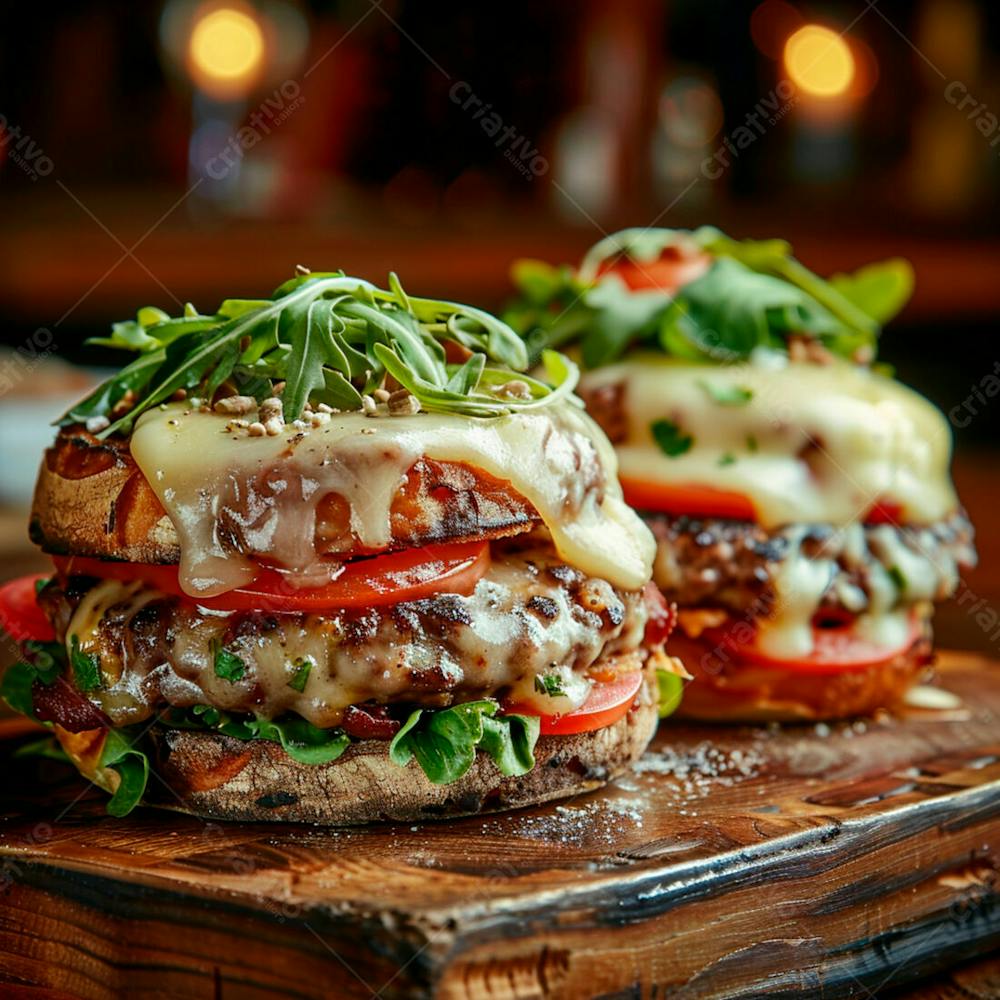 Lanche Com Carne E Queijo No Pão Italiano Grelhado 34