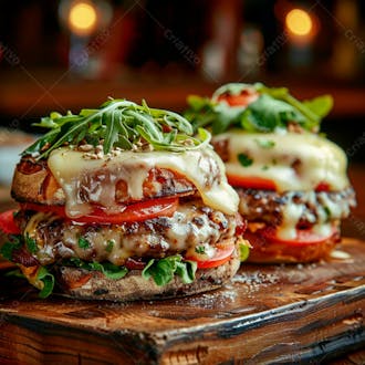 Lanche com carne e queijo no pão italiano grelhado 34