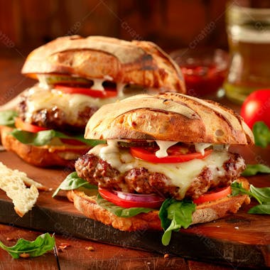 Lanche com carne e queijo no pão italiano grelhado 35