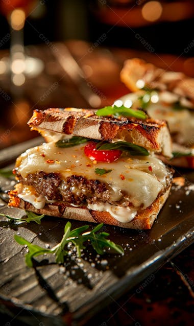 Lanche com carne e queijo no pão italiano grelhado 36