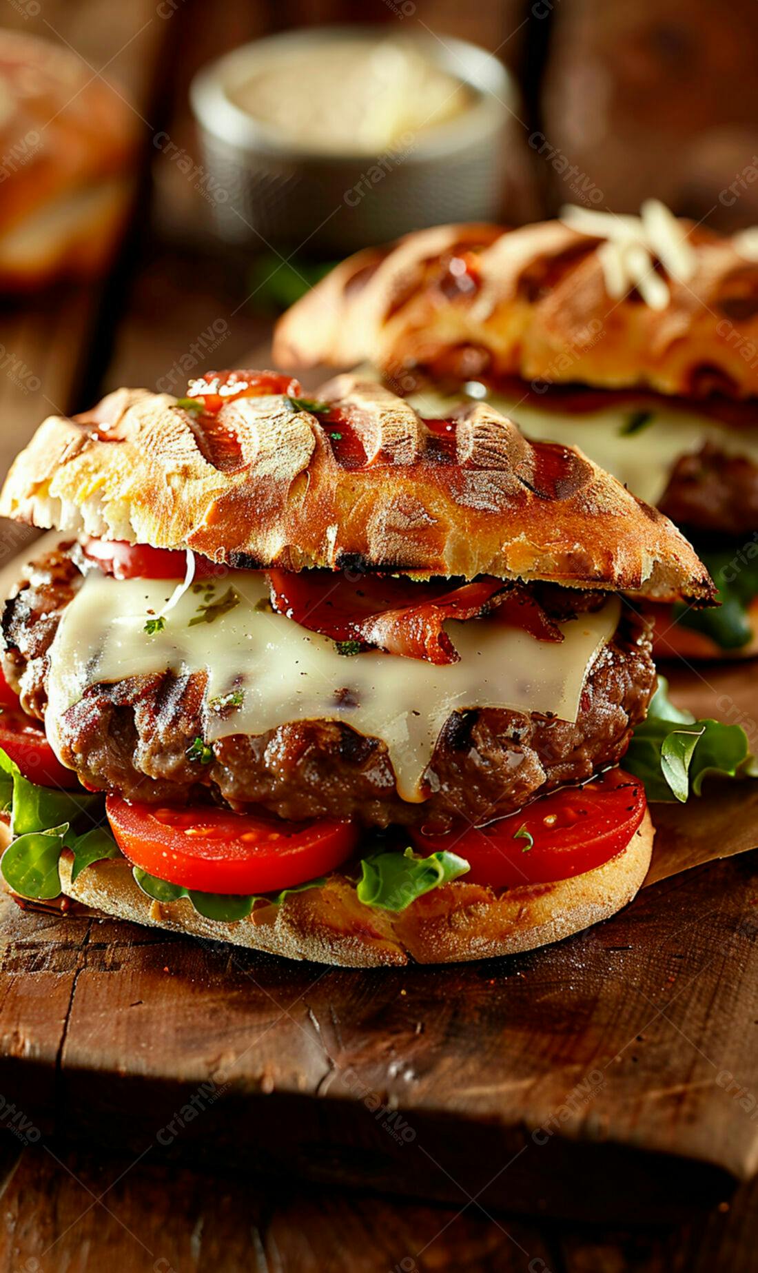 Hambúrguer gourmet com bacon e queijo derretido