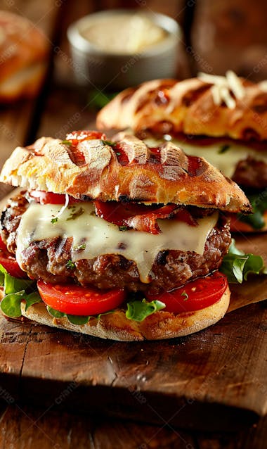 Lanche com carne e queijo no pão italiano grelhado 38