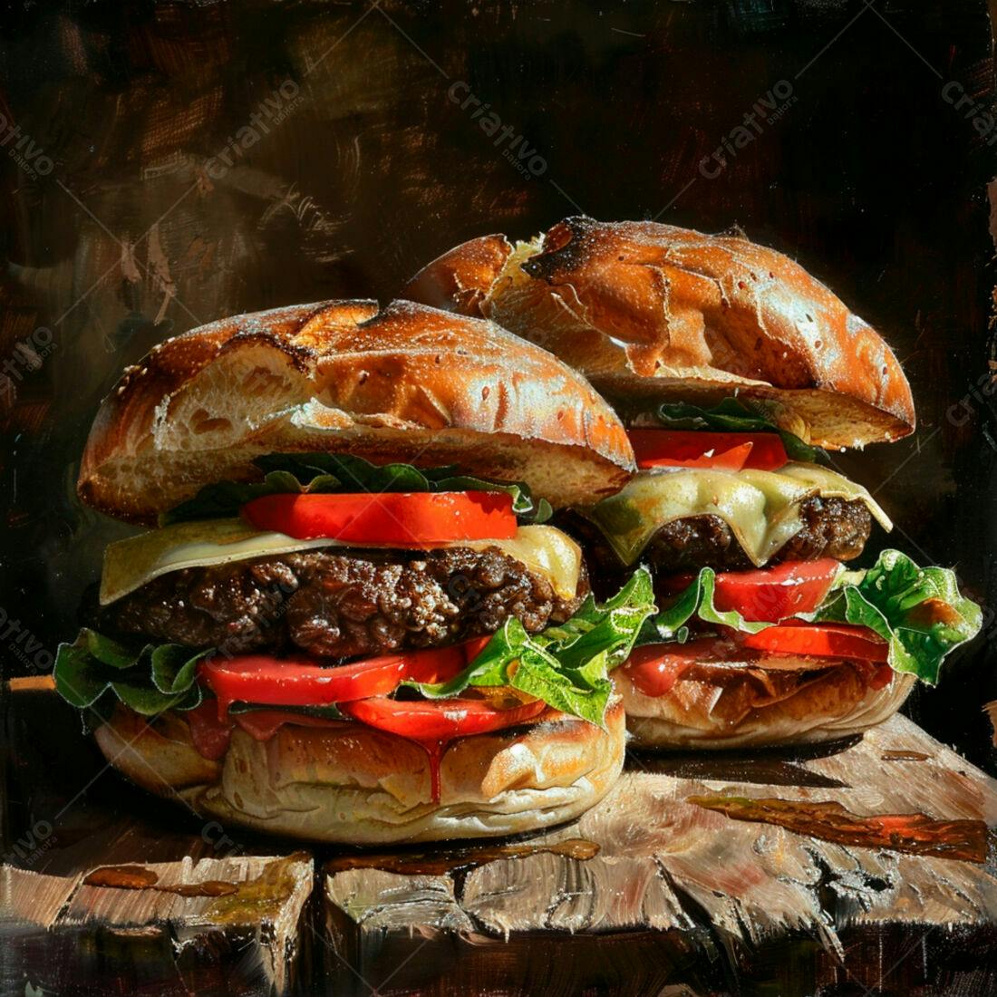 Deliciosos hambúrgueres artesanais com queijo