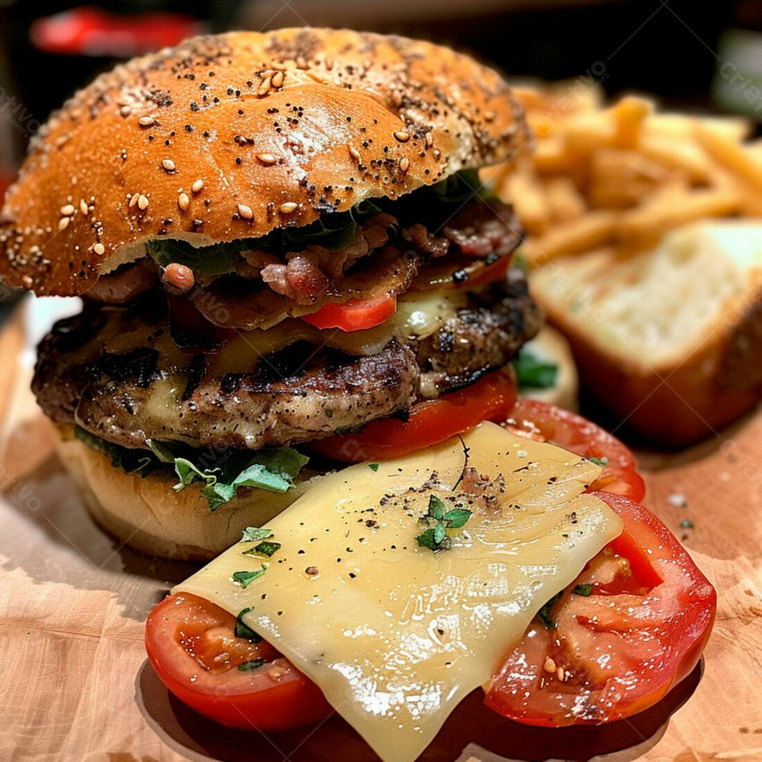 Hambúrguer gourmet com bacon e queijo