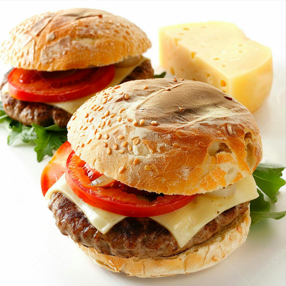 Hambúrgueres com queijo e tomate