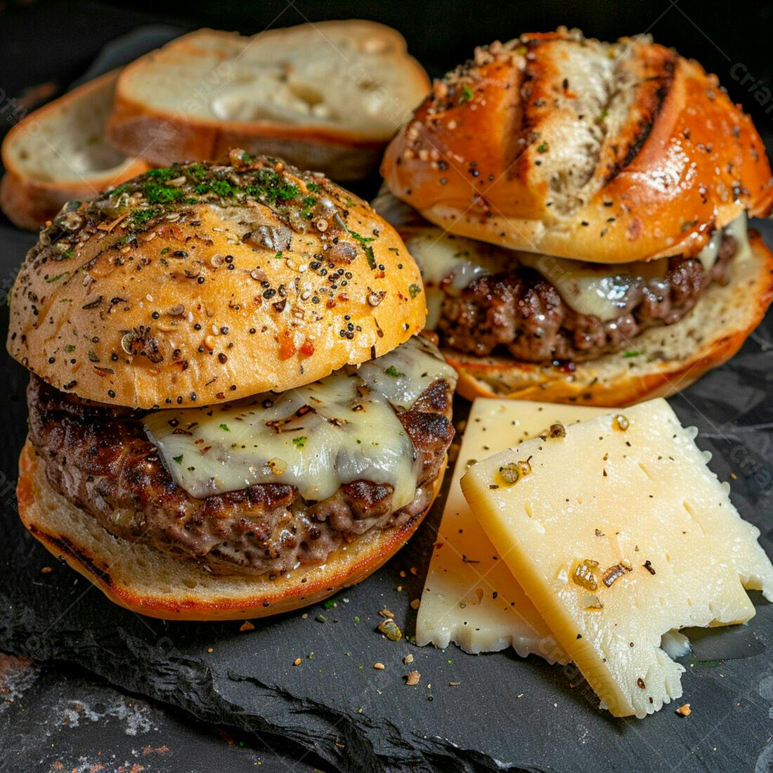 Hambúrgueres gourmet com queijo derretido