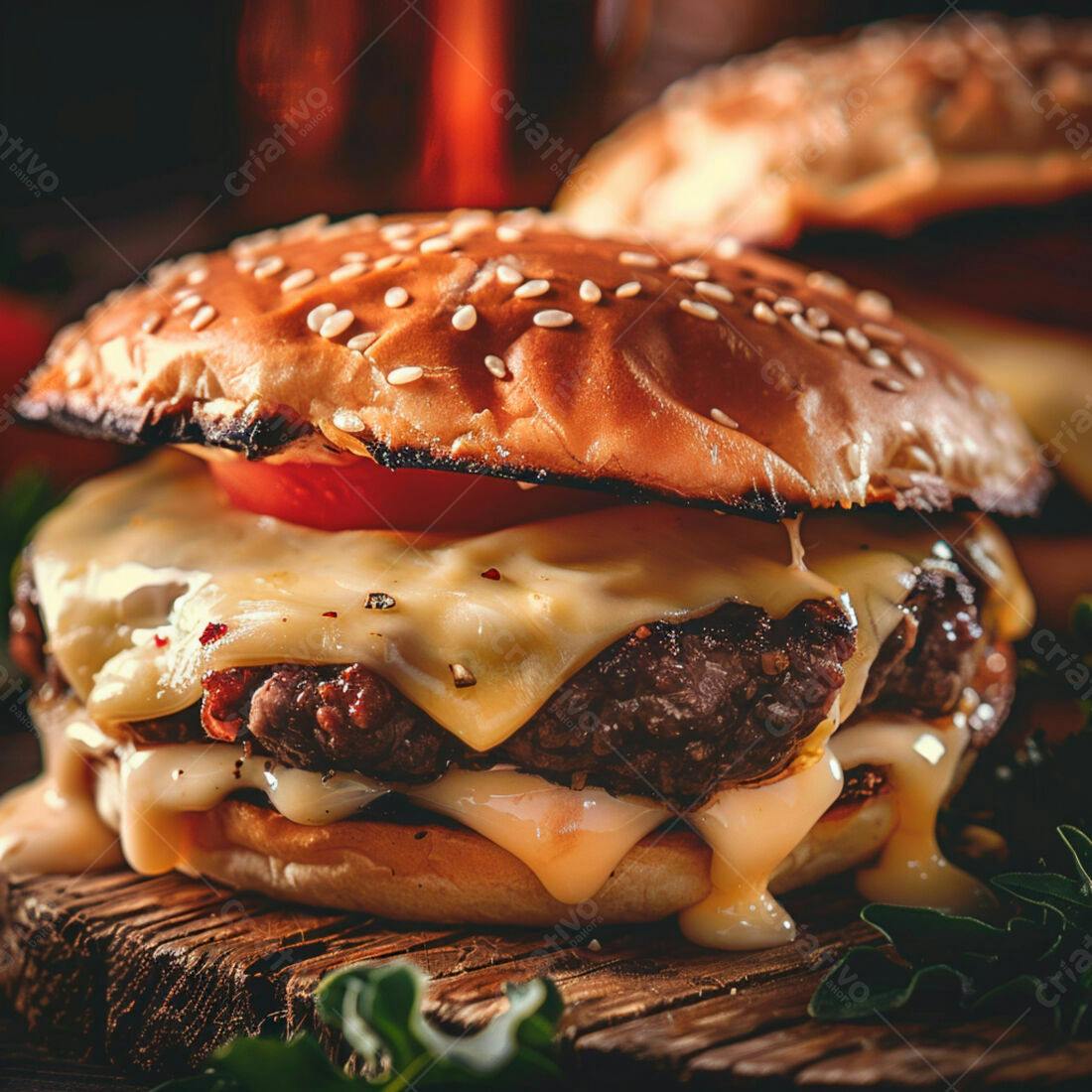 Cheeseburger suculento com queijo derretido