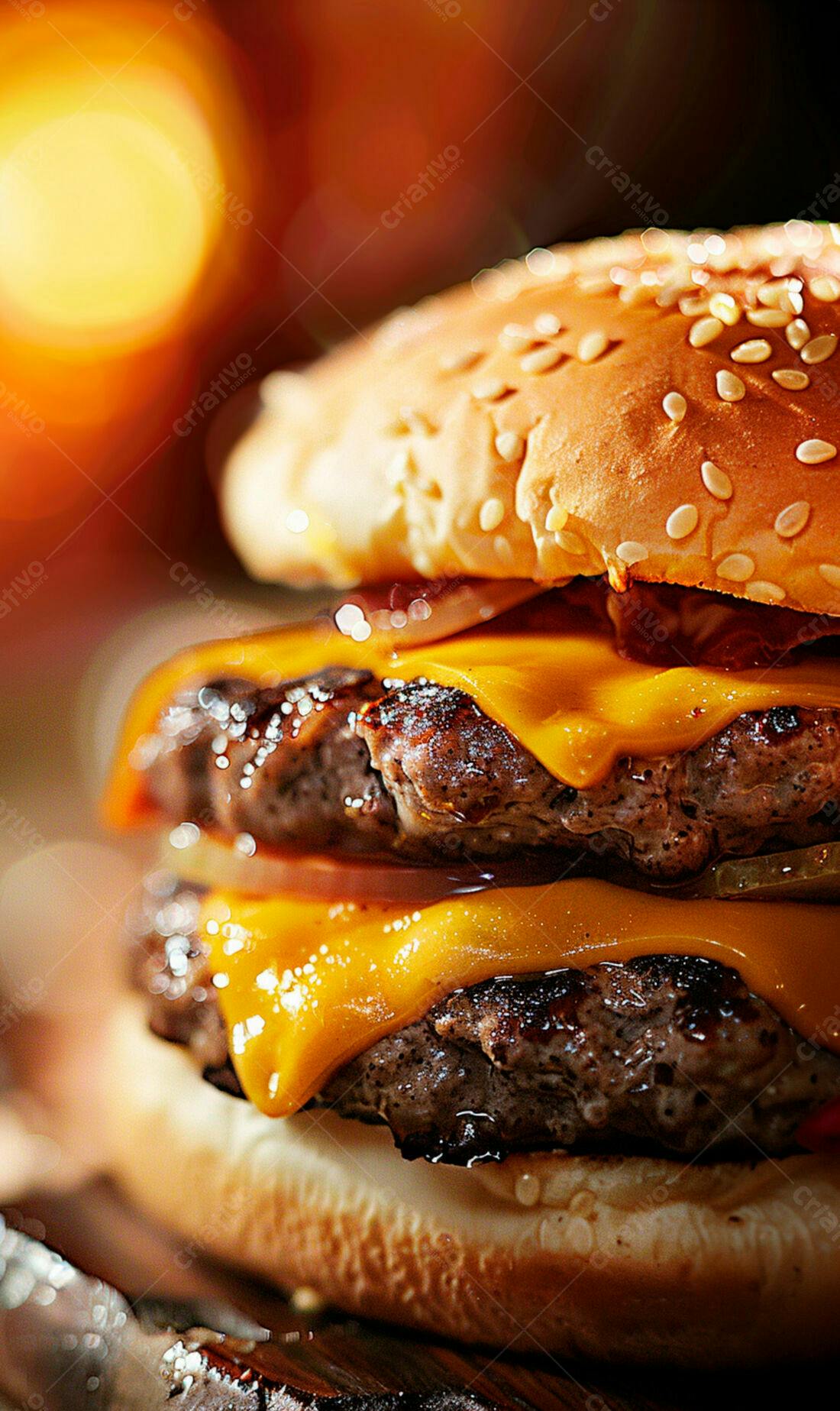 Duplo Cheeseburger suculento com gergelim