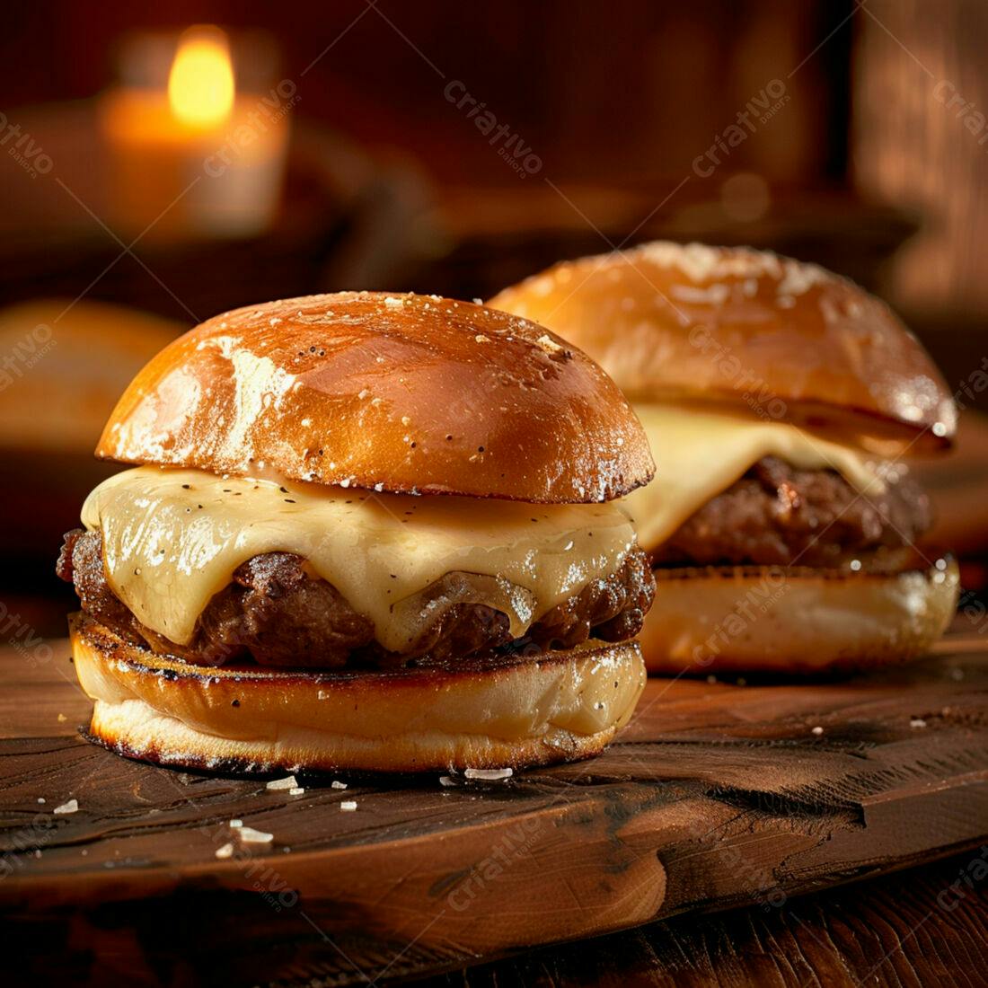 Hambúrgueres gourmet com queijo derretido