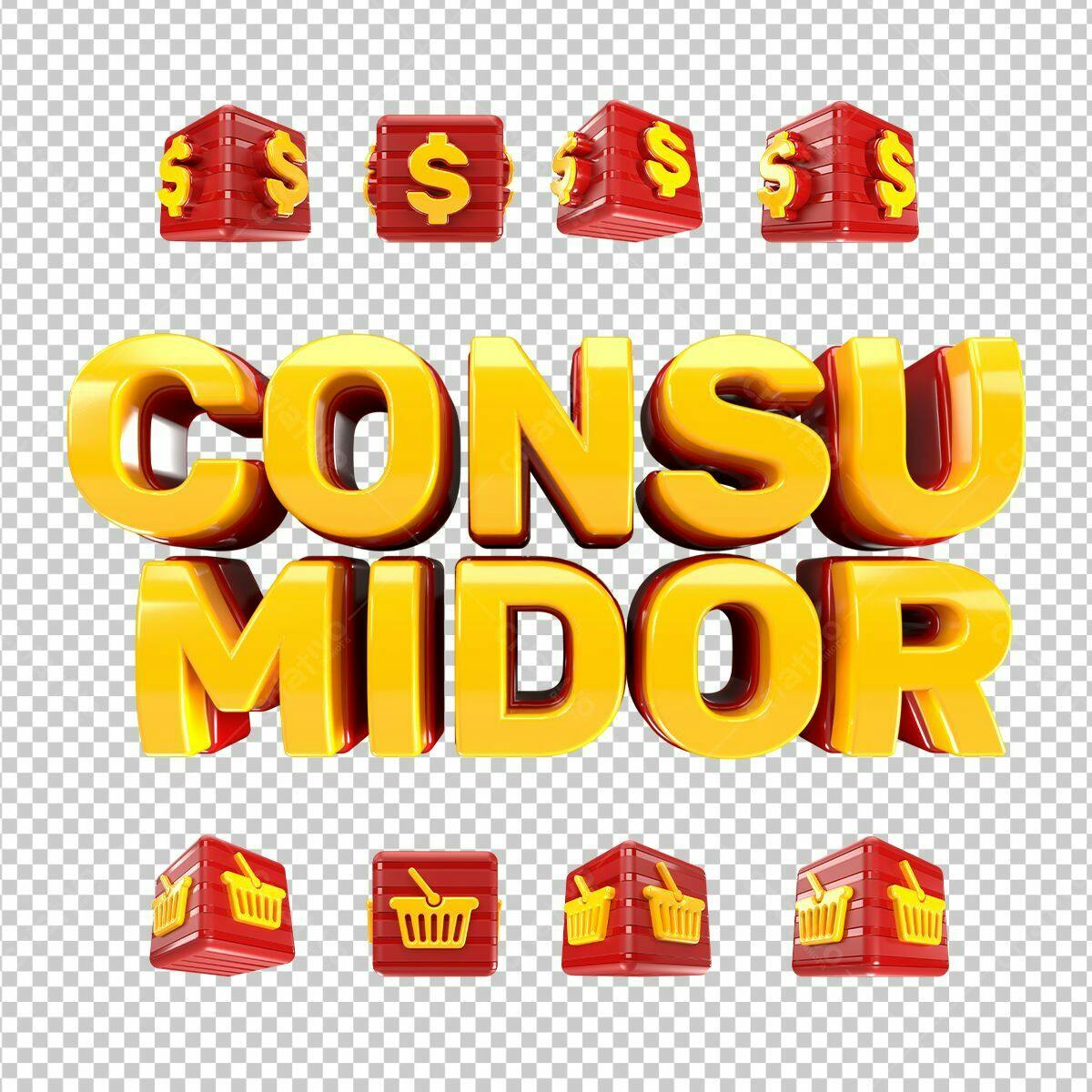 Selo 3D Consumidor amarelo e vermelho