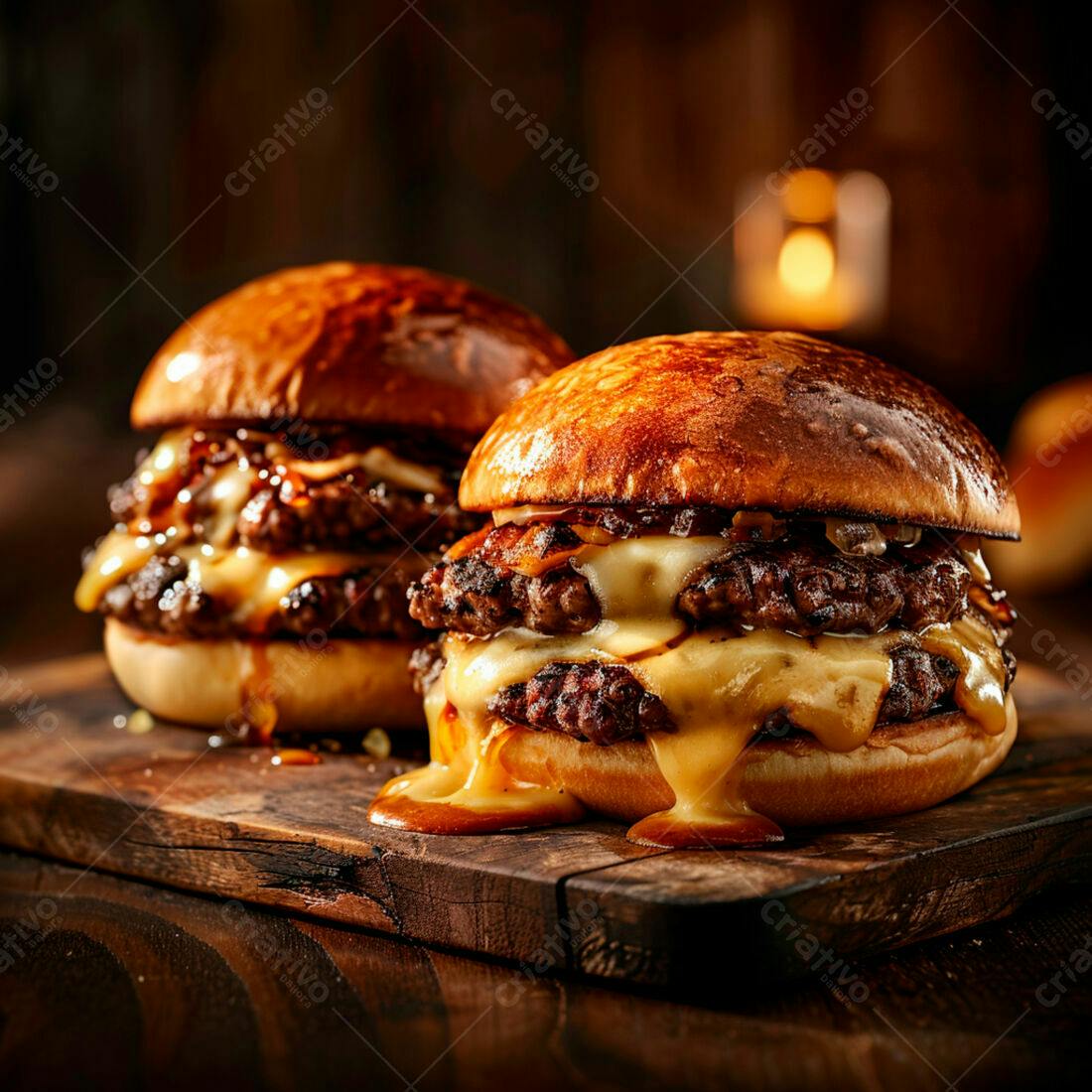 Duplo Cheeseburger suculento com cebola caramelizada