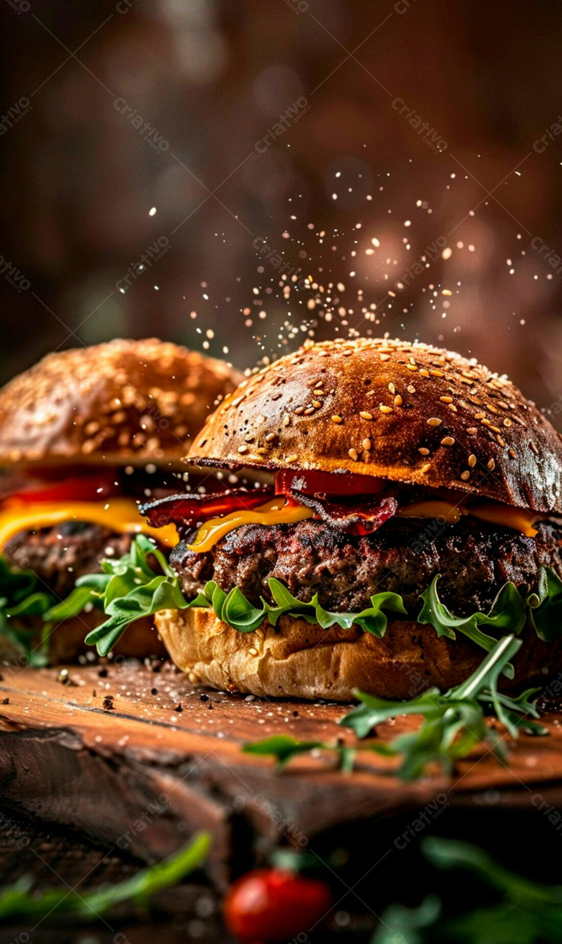 Deliciosos hambúrgueres com bacon e queijo