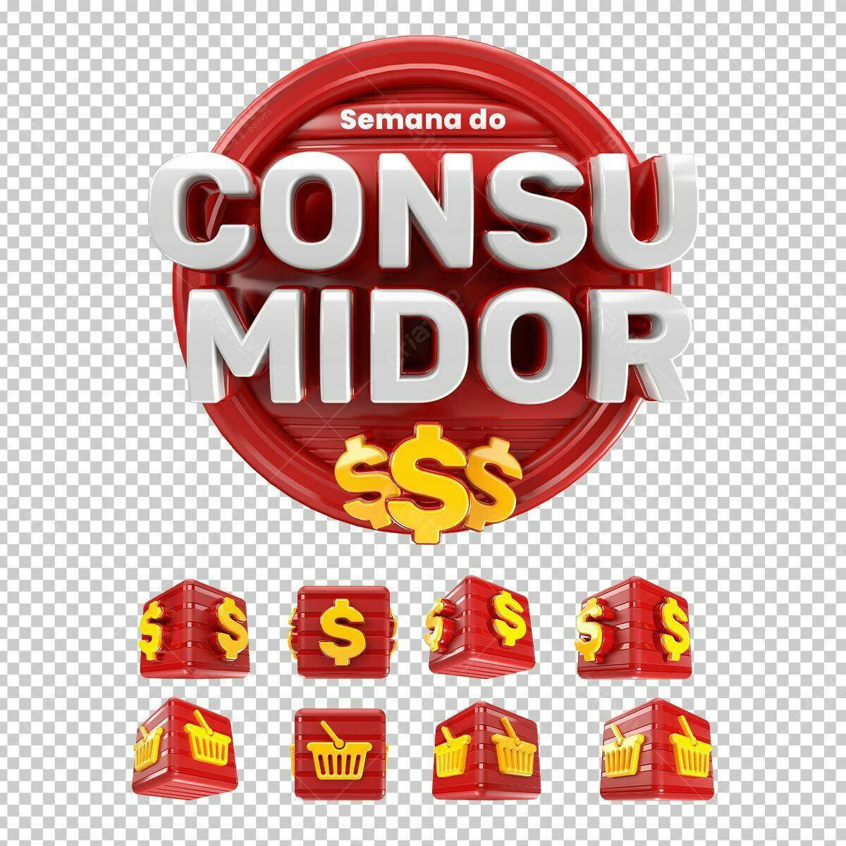 Selo 3D promocional vermelho e dourado Semana do Consumidor