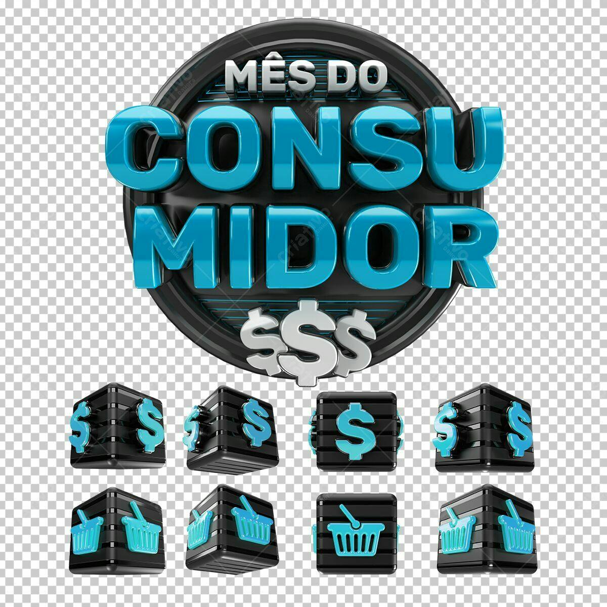 Selo 3D promocional azul e preto brilhante