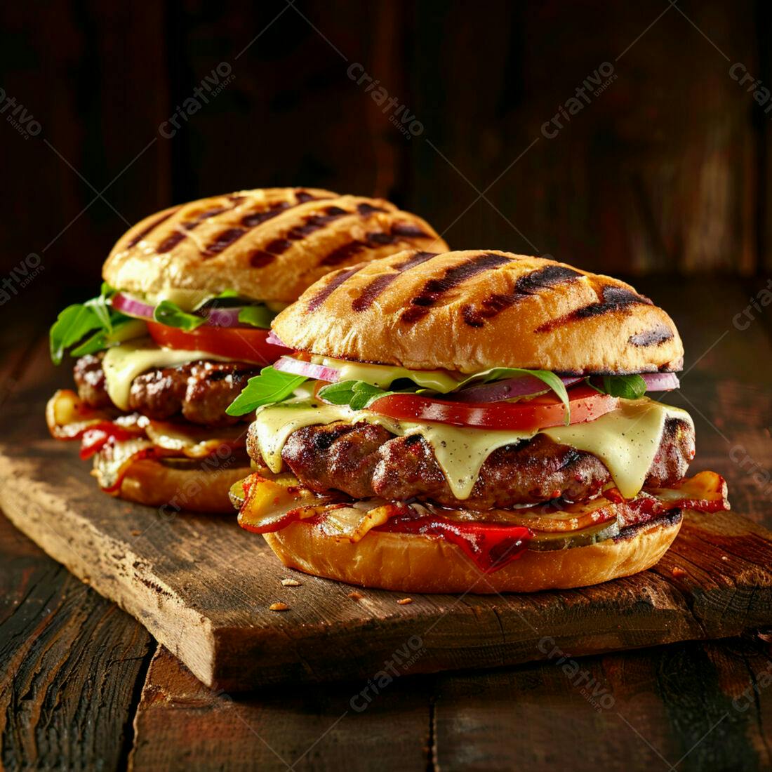 Deliciosos hambúrgueres com queijo derretido