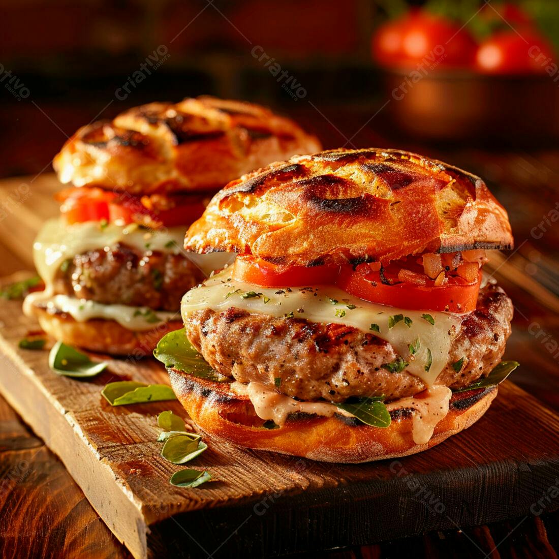 Hambúrguer gourmet com queijo e tomate