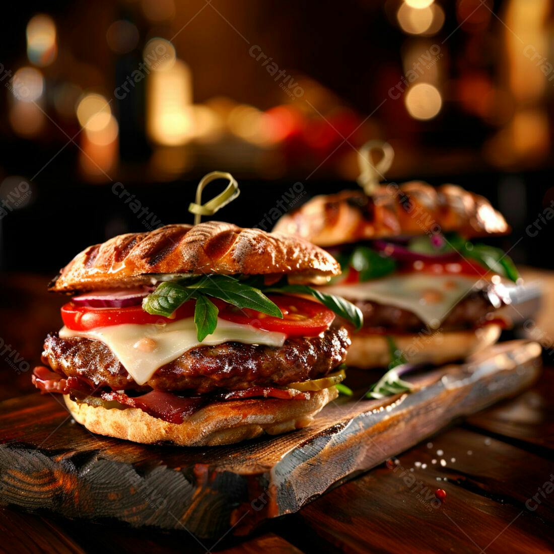 Deliciosos hambúrgueres artesanais com queijo