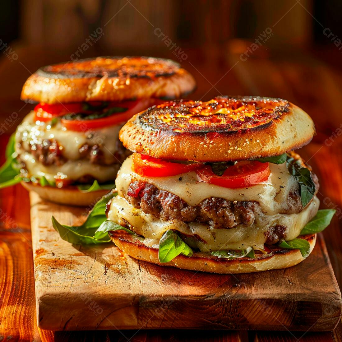 Hamburgers artesanais com queijo e tomate