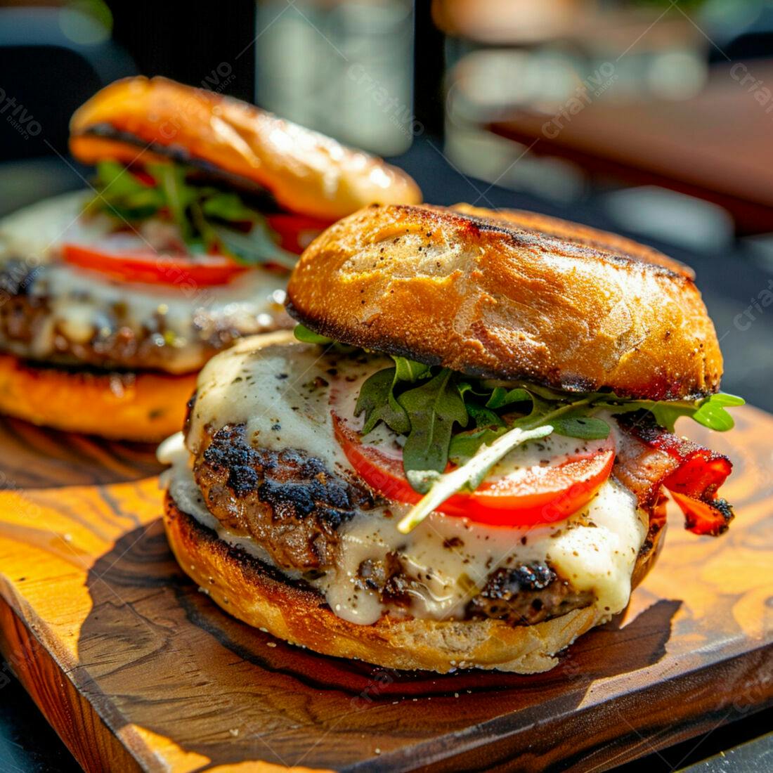 Hambúrgueres gourmet com bacon e queijo