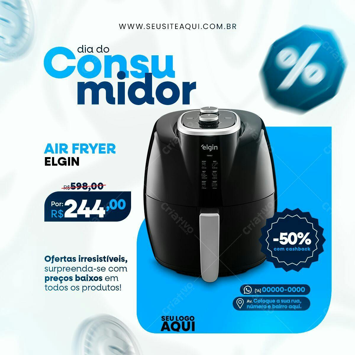 Flyer Dia do Consumidor com Air Fryer Elgin PSD Editável