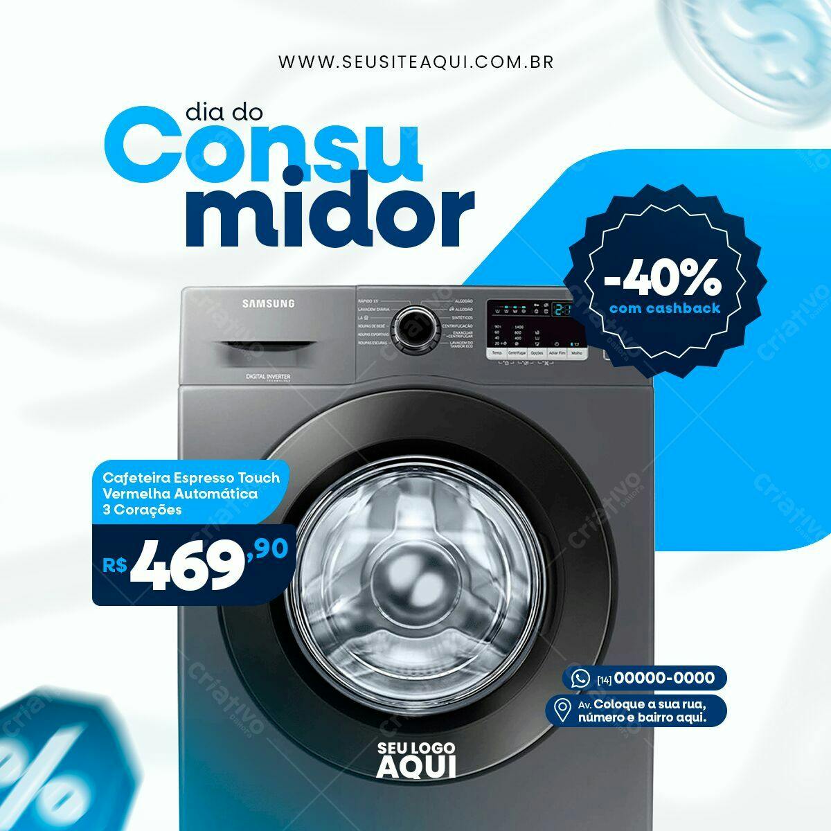 Banner Dia do Consumidor com Lavadora Samsung PSD Editável