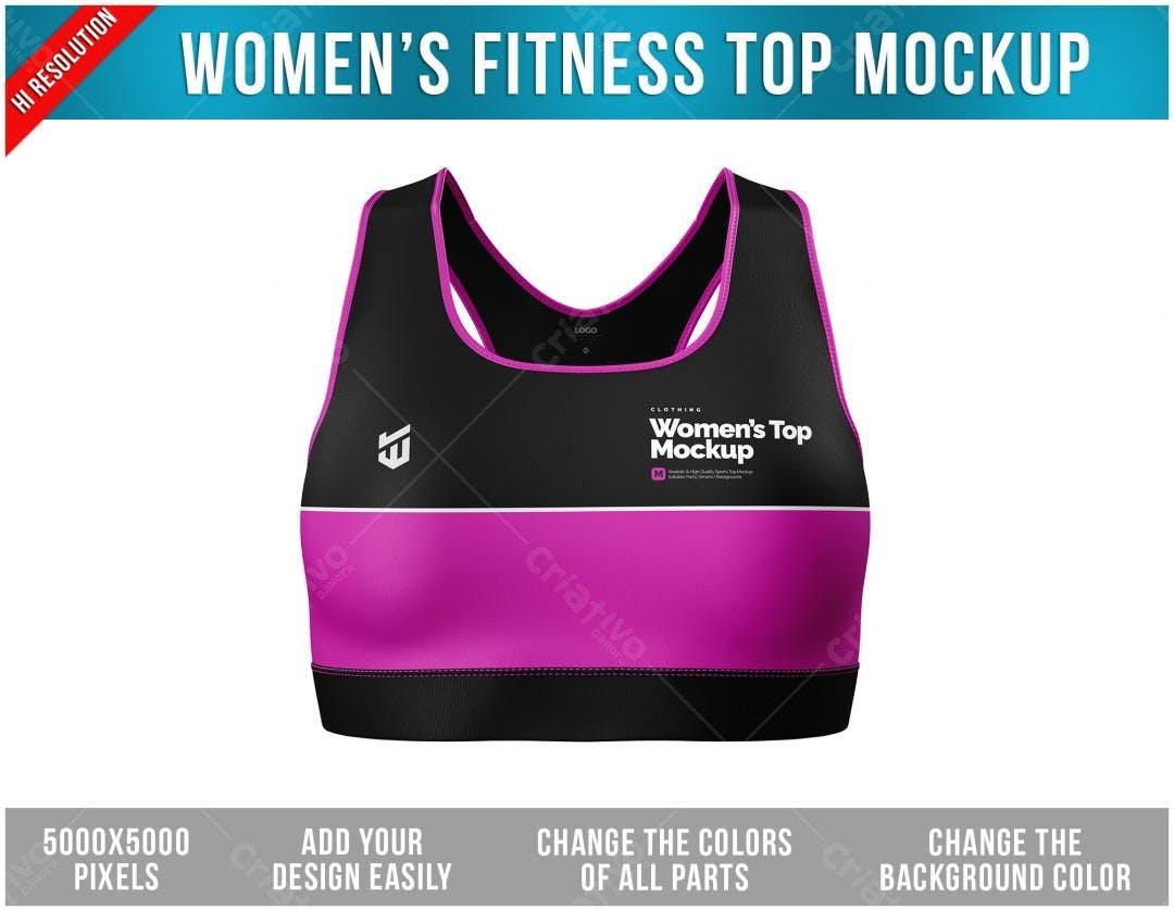 Mockup de Top Fitness Feminino: Preto e Rosa