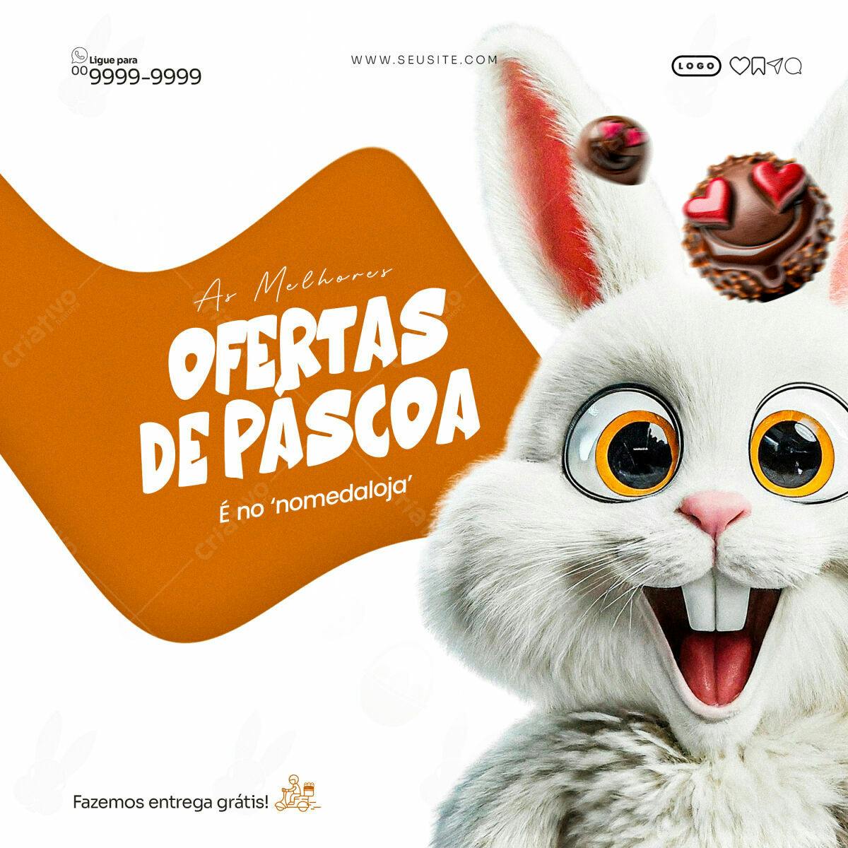 Flyer Páscoa com Coelho e Ovos PSD Editável