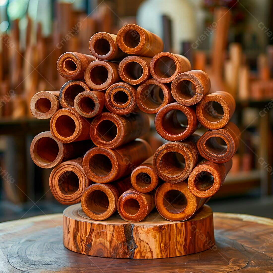 Escultura de madeira marrom em formato orgânico