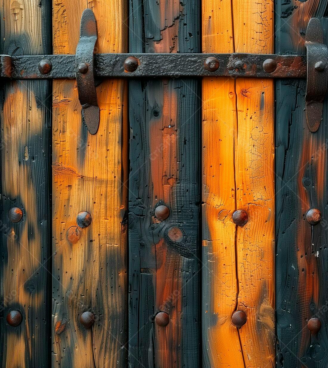 Porta de madeira antiga com ferragens de ferro
