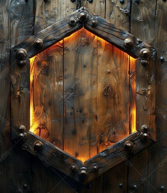 Escudo de madeira com fogo